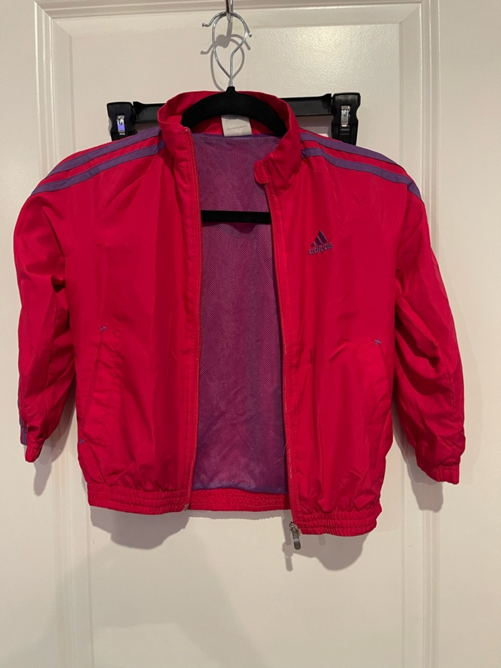 adidas Kids Bright Pink Athletic Puffer Jacket with Reflective Stripes